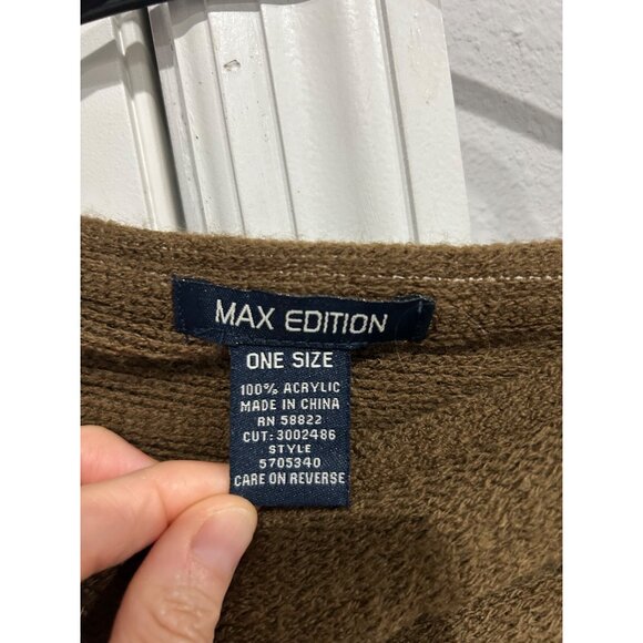 Max Edition Ribbed Layered Fringe Knit Brown Poncho Wrap One Size - Picture 5 of 8